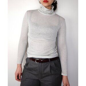 Vintage silver sparkly glitter turtleneck fine knit top long sleeve women